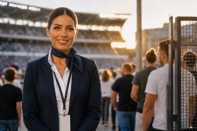 Hôtesse accueillant les spectateurs à l'entrée d'un stade